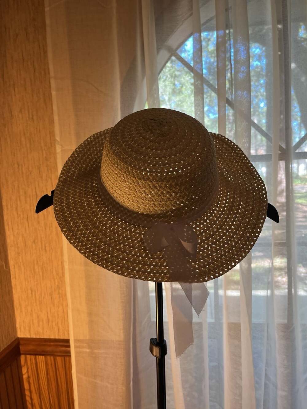 Straw Sun Hat with White Ribbon Bow